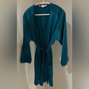Victorias’s Secret Vintage Satin Short Robe In Teal One Size